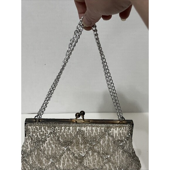 Beautiful Vintage Beaded Chandelier Style Evening Bag Handbag Clutch White - Picture 3 of 6